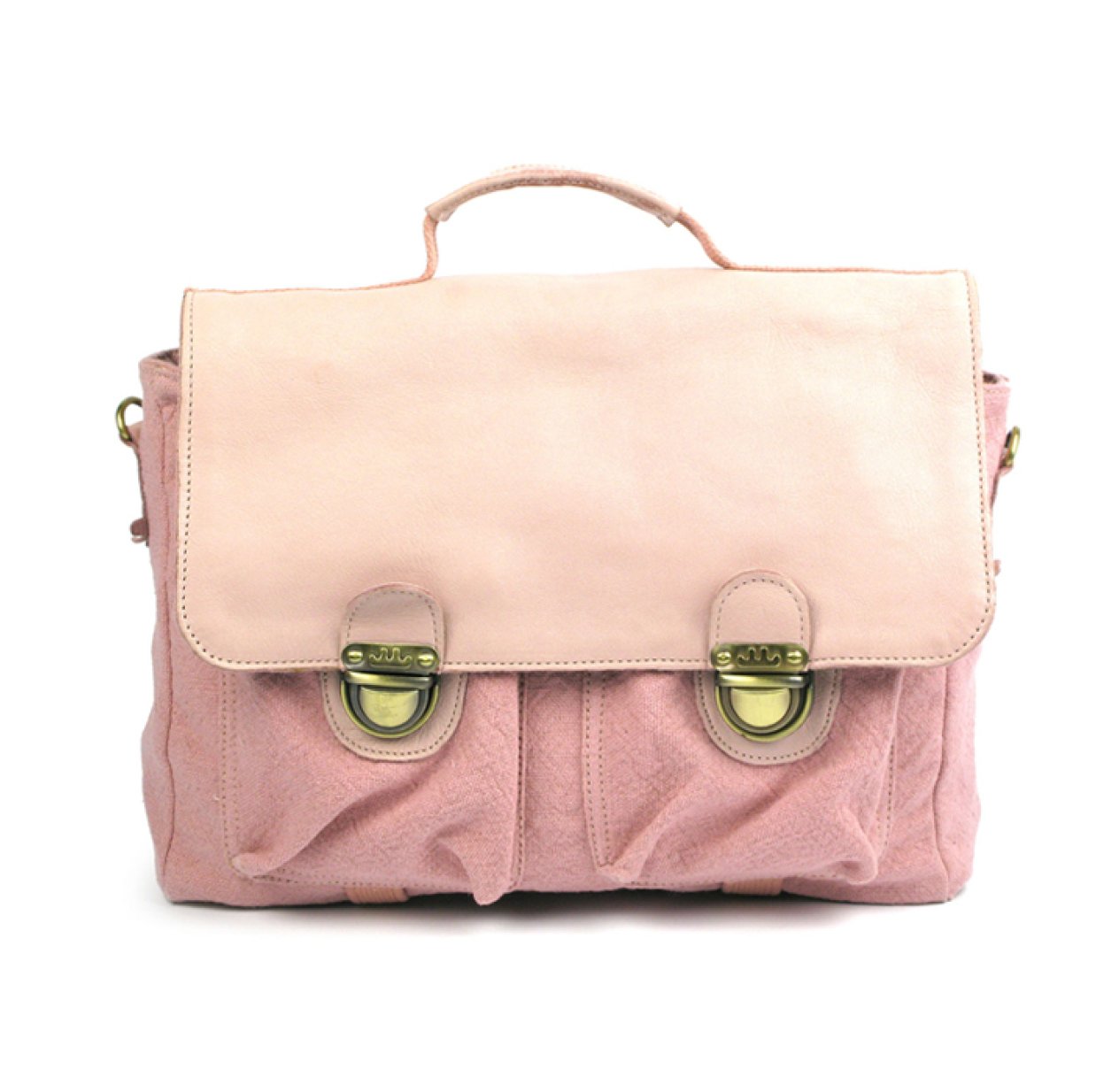 Cartable cuir et toile - Guimauve