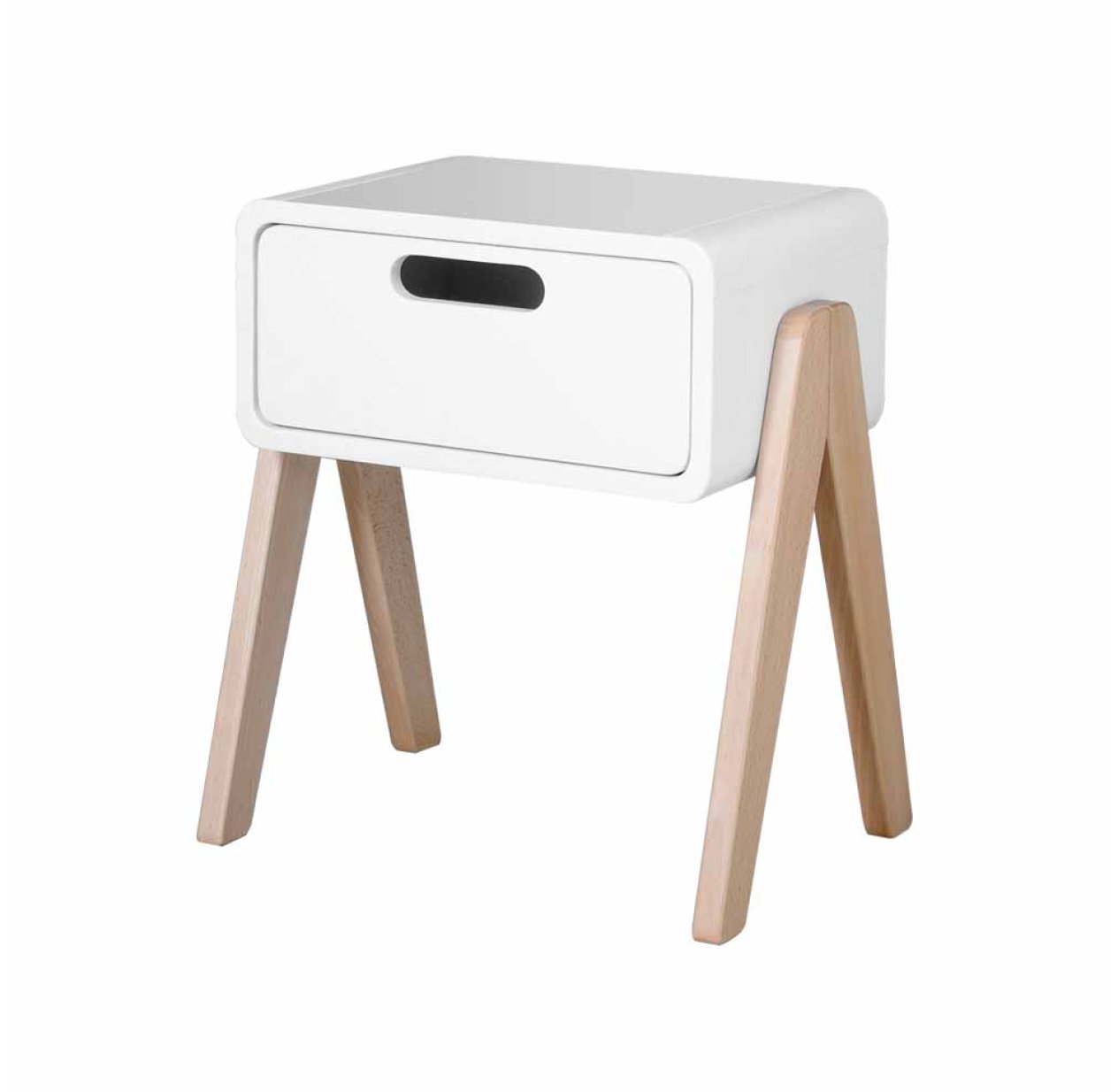 Chevet Petit Robot pieds naturels - Blanc