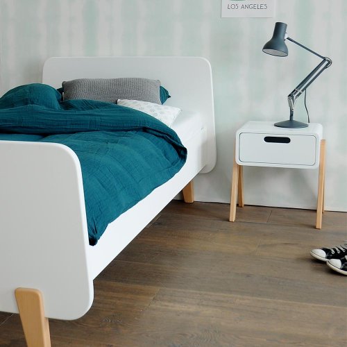 Lit MM pieds bois naturel 90x190cm - Vieux rose