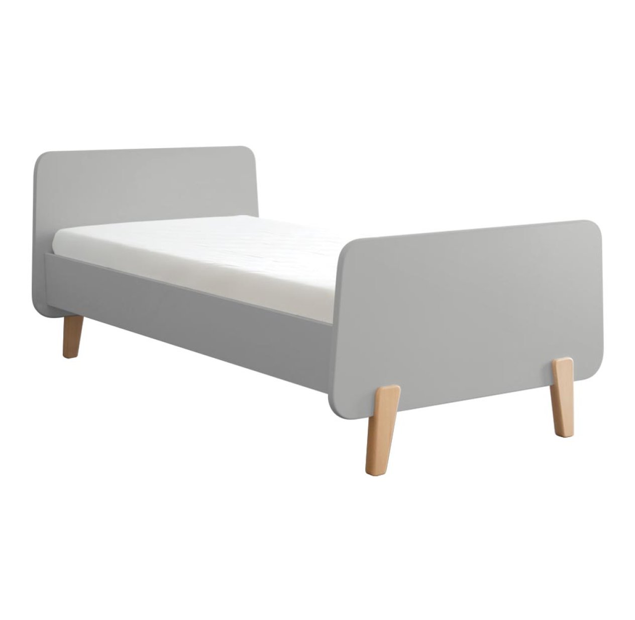 Lit MM pieds bois naturel 90x190cm - Gris clair