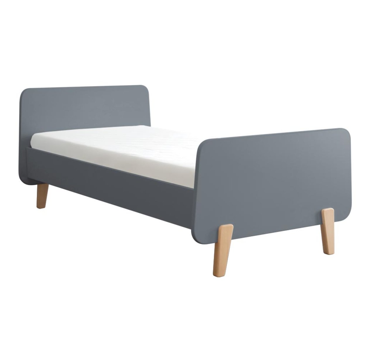 Lit MM pieds bois naturel 90x190cm - Gris souris