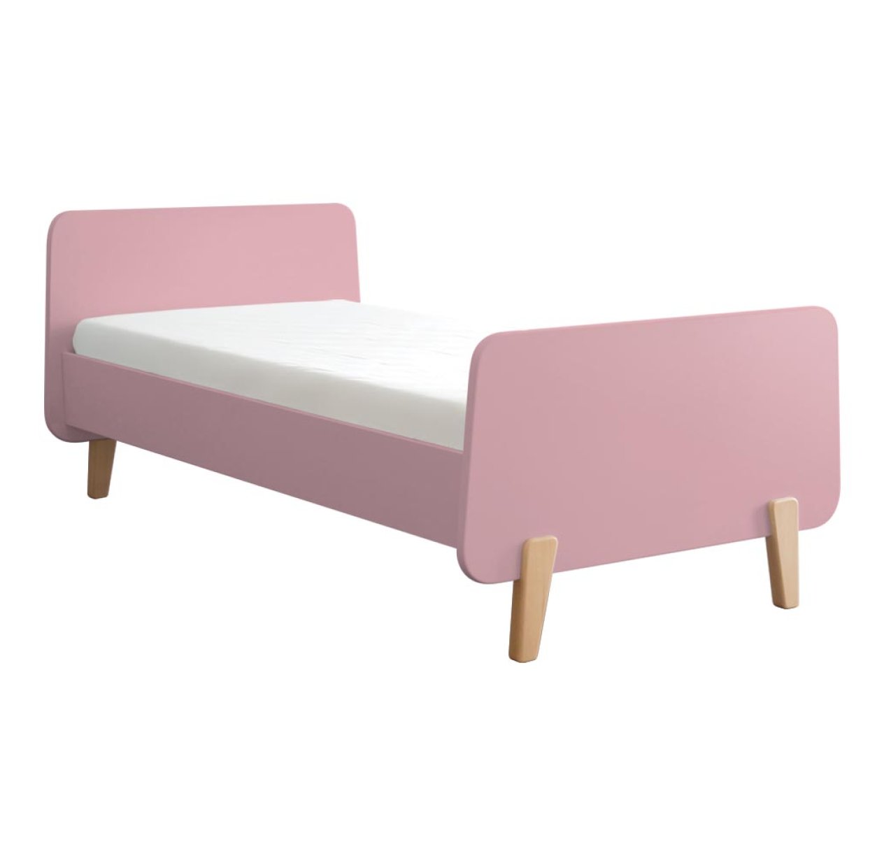 Lit MM pieds bois naturel 90x190cm - Vieux rose