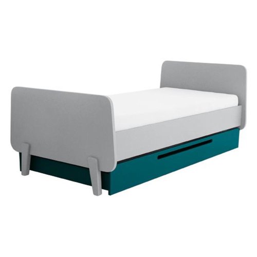 Lit MM pieds bois naturel 90x190cm - Bleu canard