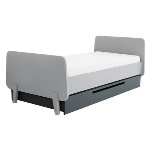 Lit MM pieds bois naturel 90x190cm - Gris souris