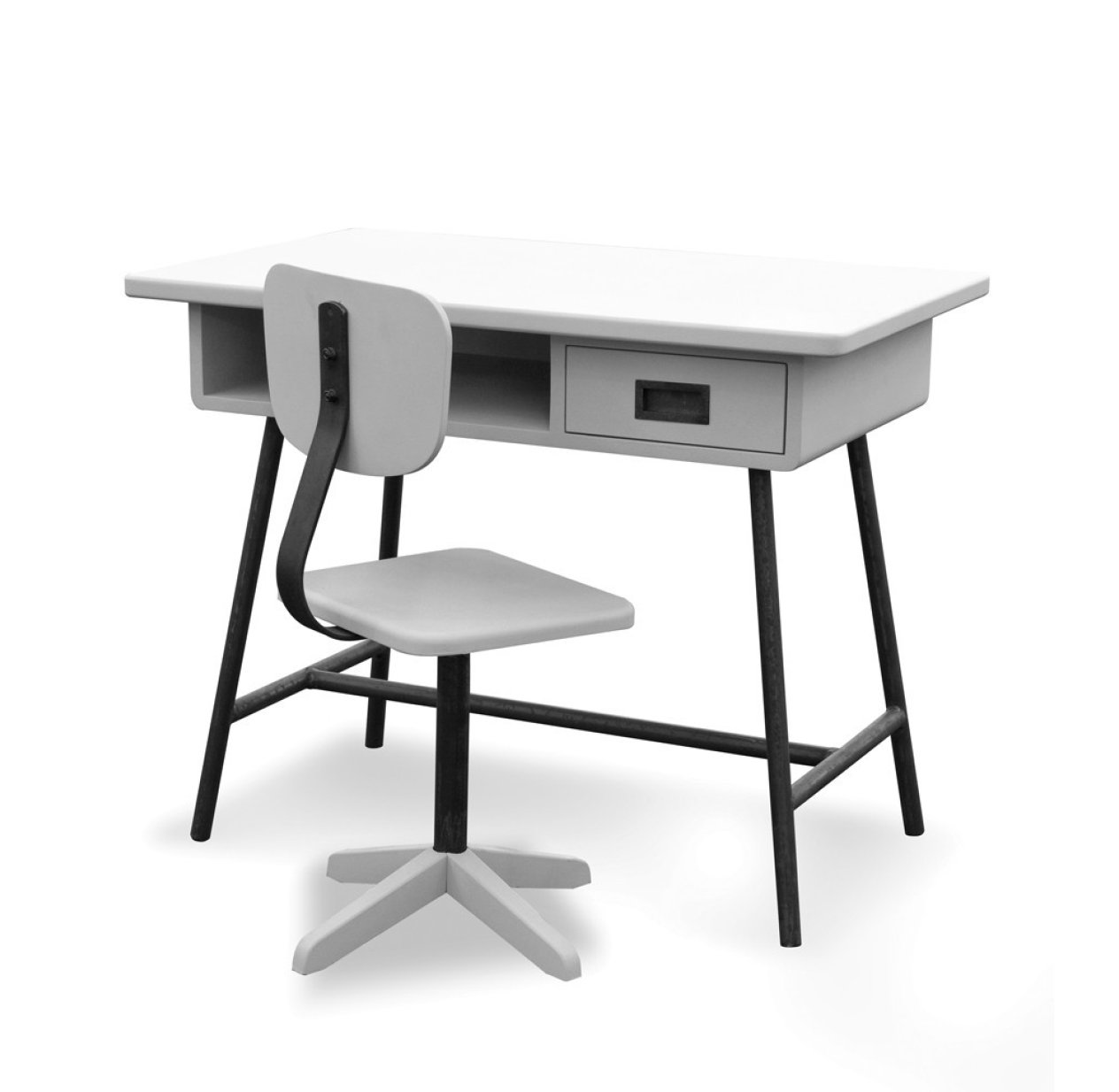 Bureau la Classe et chaise d'atelier - Gris clair
