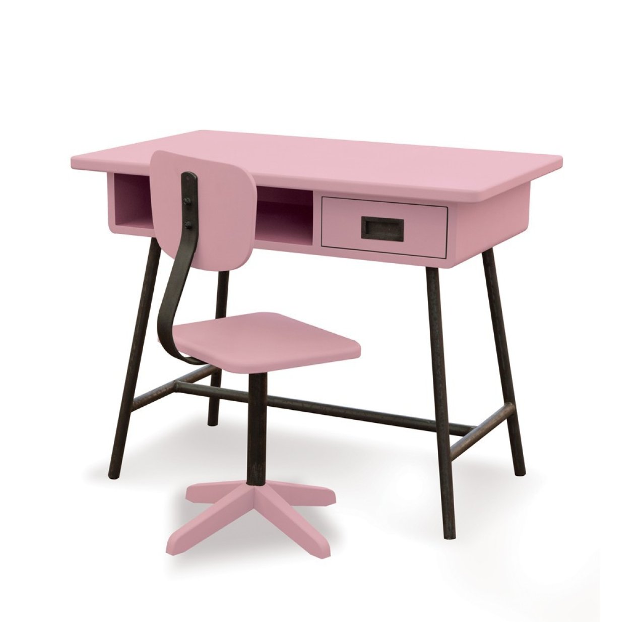 Bureau la Classe et chaise d'atelier - Vieux rose