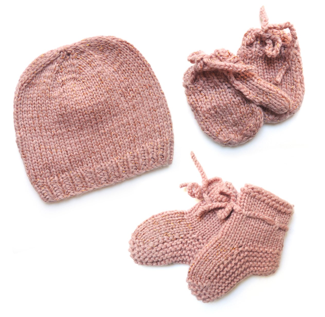 Kit de naissance tricoté irisé - Rose poudré