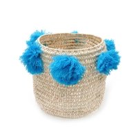 Panier Louis à pompons - Turquoise