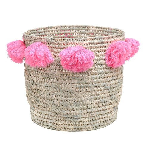 Panier Louis Big à pompons - Rose bonbon