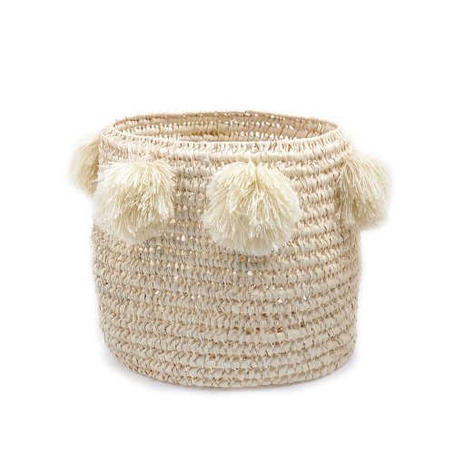 Panier Louis à pompons - Ecru