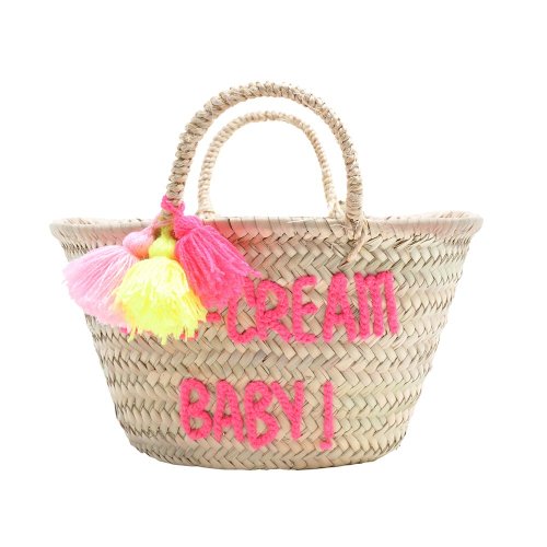 Panier à pompons brodé Ice-Cream Baby - Rose