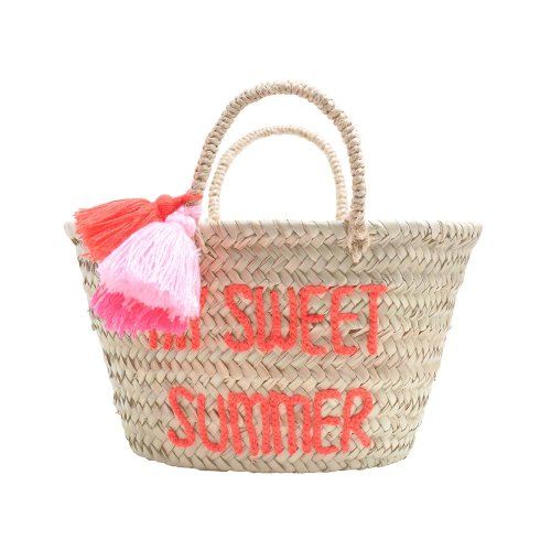 Panier à pompons brodé My Sweet Summer - Orange