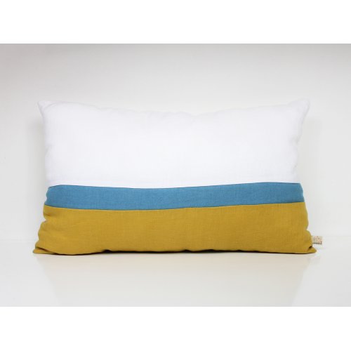 Coussin en lin 30 x 50 cm - Bleu/Jaune