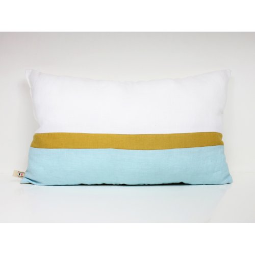 Coussin en lin 30 x 50 cm - Bleu/Jaune