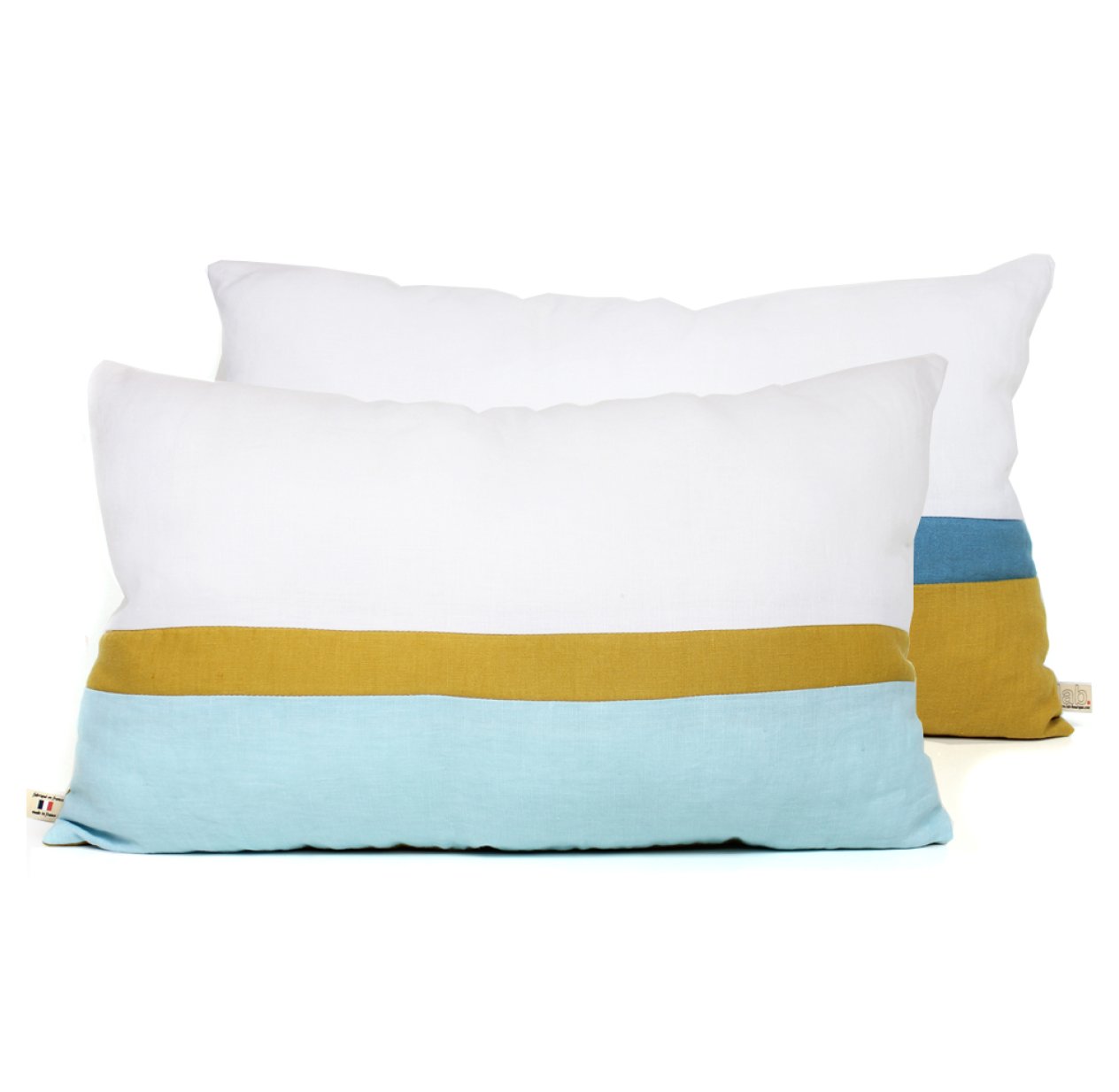 Coussin en lin 30 x 50 cm - Bleu/Jaune