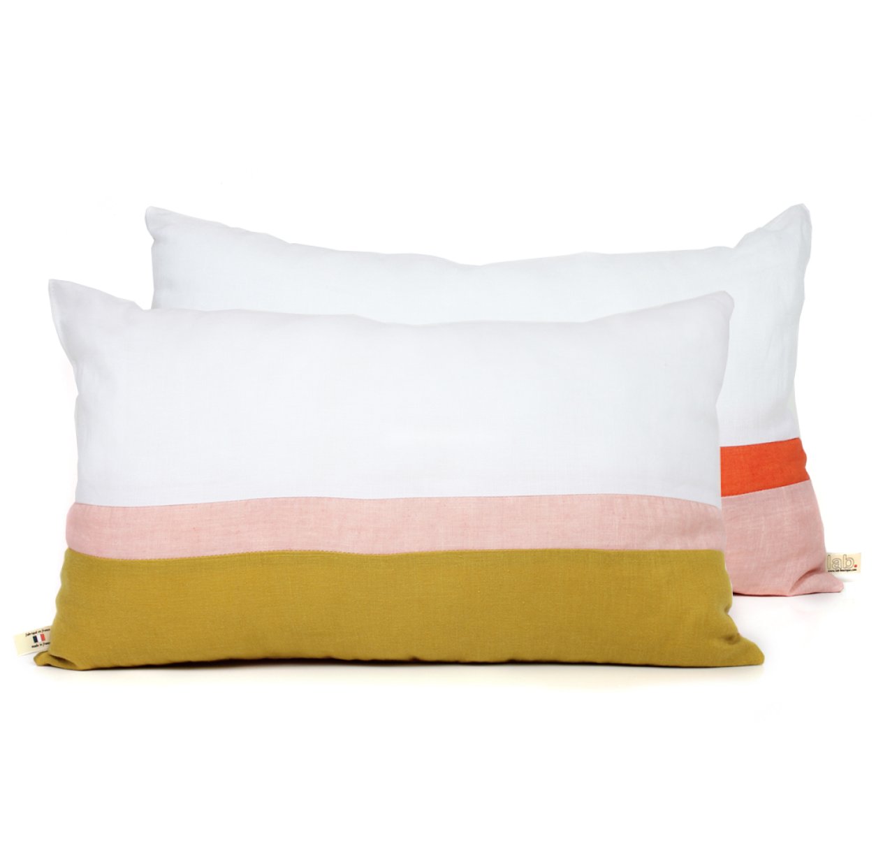 Coussin en lin 30 x 50 cm - Rose/Jaune