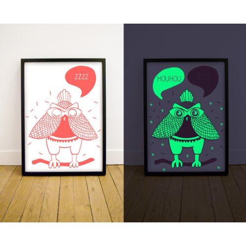 Affiche phosphorescente - Hibou Corail