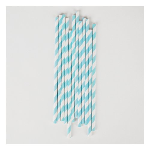 25 pailles rayées - Bleu clair