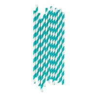 25 pailles rayées - Turquoise