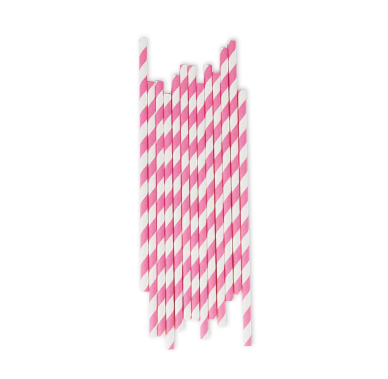 25 pailles rayées - Rose bonbon