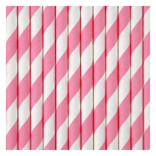 25 pailles rayées - Rose bonbon