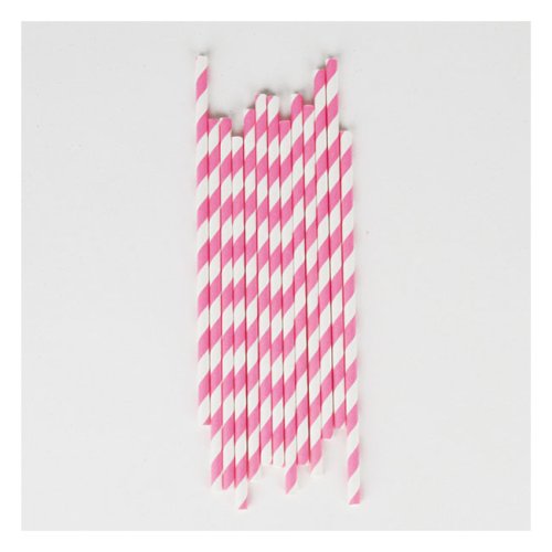 25 pailles rayées - Rose bonbon