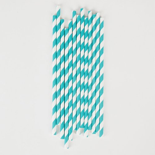 25 pailles rayées - Turquoise