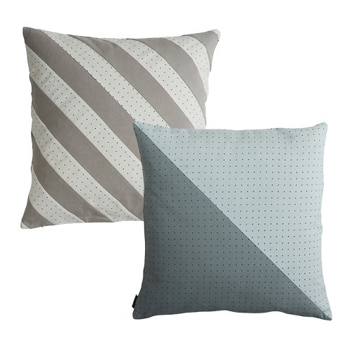 Coussin Dotti - Bleu pâle et Vert / Blanc et Gris