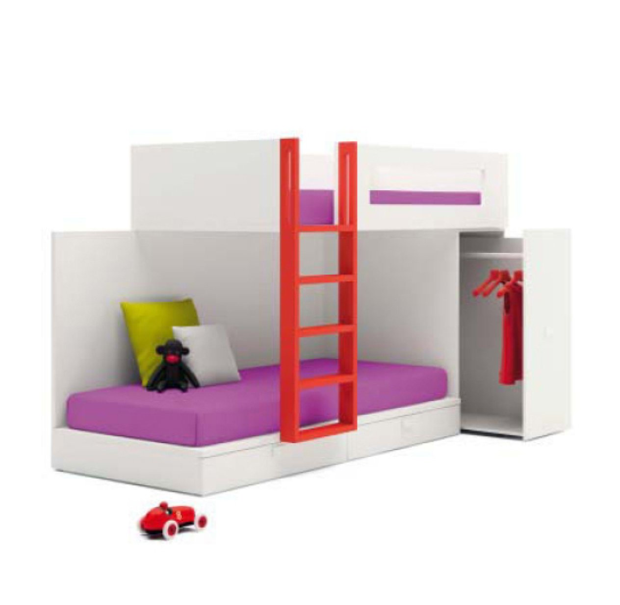 Lit superposé penderie + 2 tiroirs BM 2000 pour chambre enfant Les