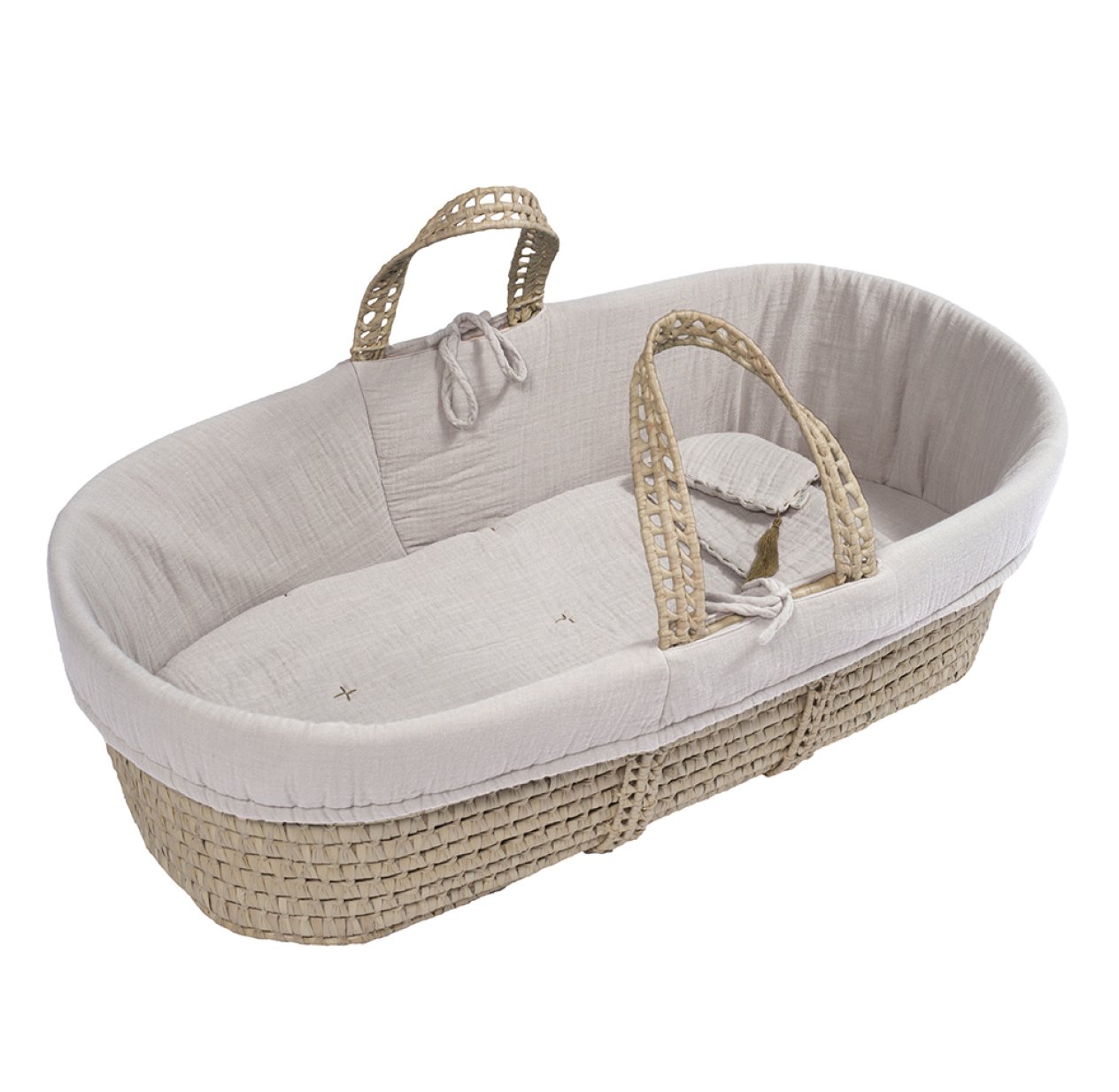 Couffin bébé en paille - Rose poudré