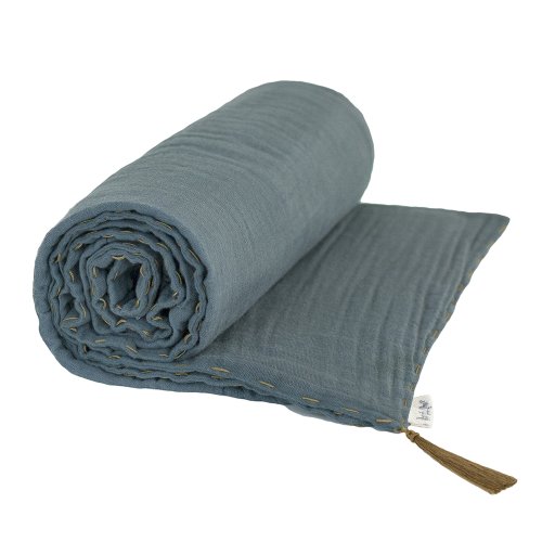 Couverture légère en gaze de coton bio - Bleu gris