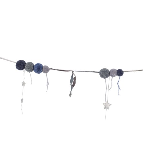 Guirlande de Pompons en laine - Bleu