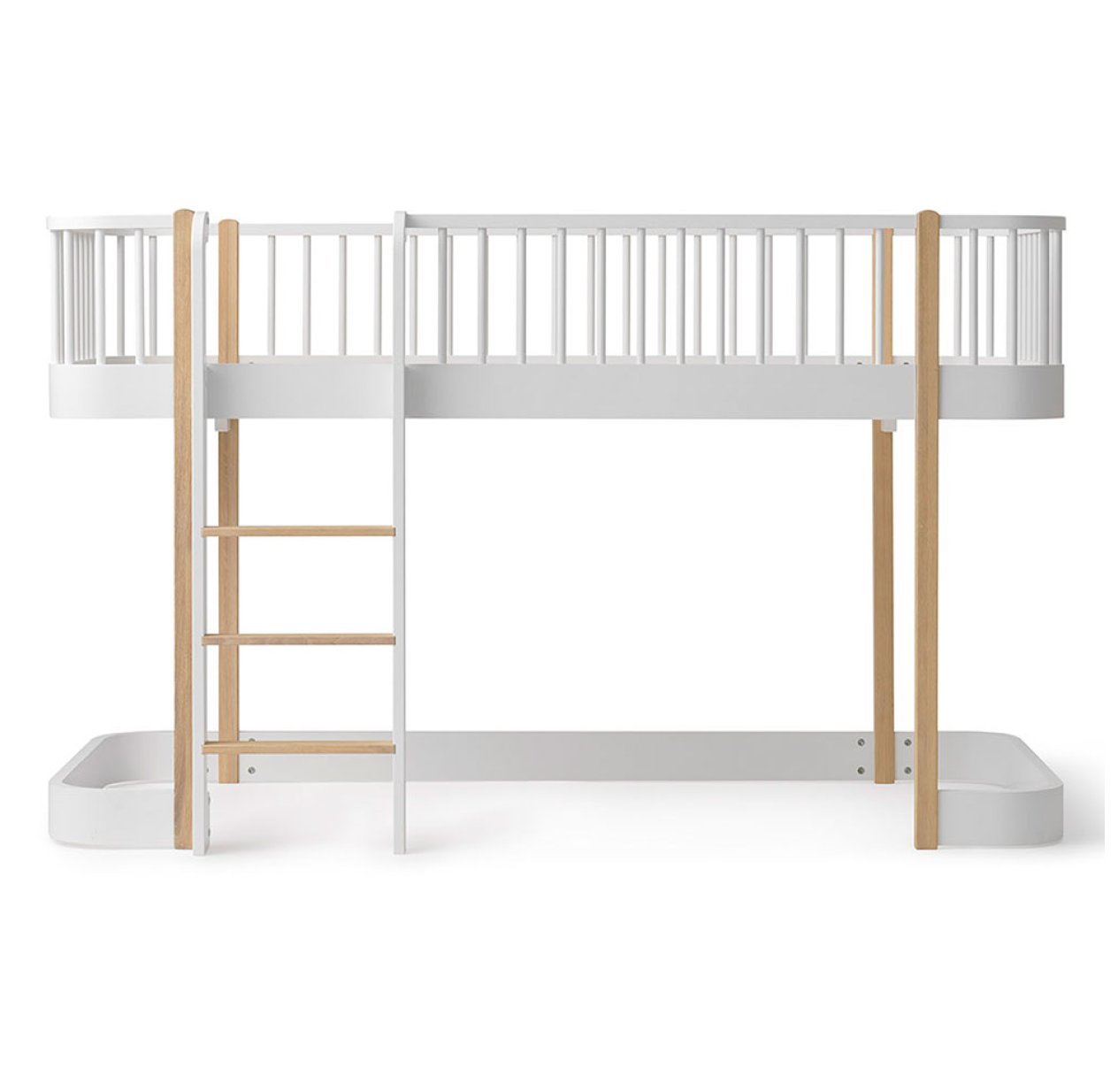 Lit mezzanine mi-haut Wood avec échelle face - Blanc/Chêne