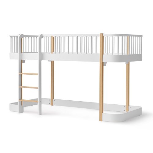 Lit mezzanine mi-haut Wood avec échelle face - Blanc/Chêne
