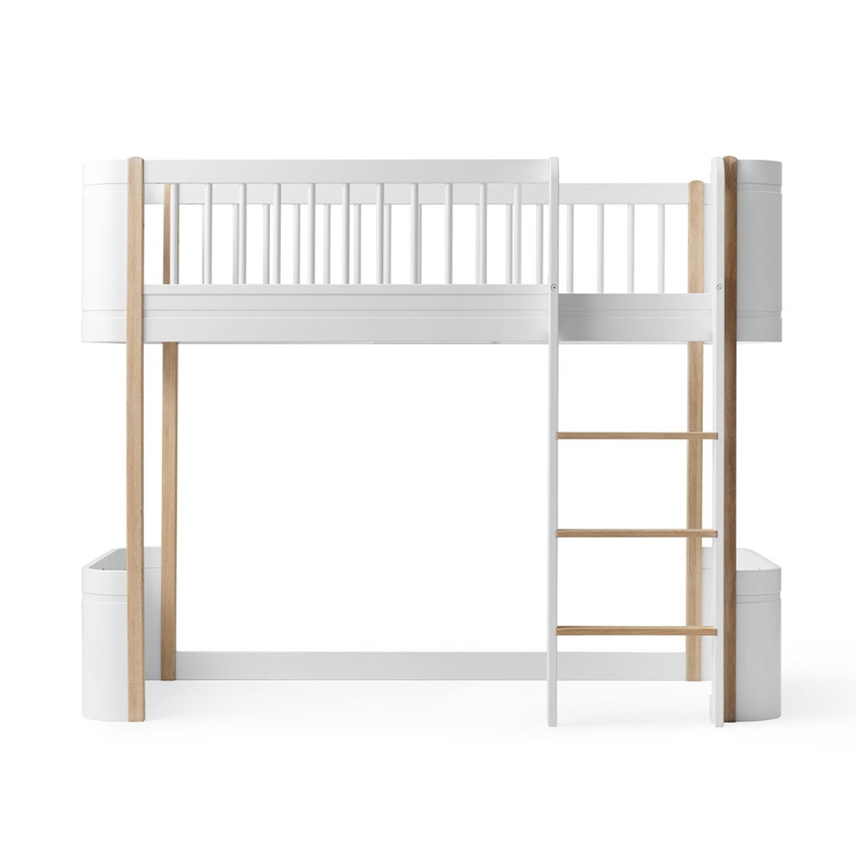 Lit junior mezzanine mi-haut Mini+ Wood - Blanc/Chêne