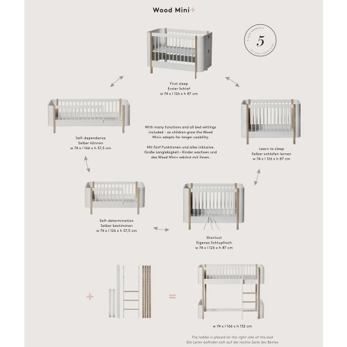 Mini+ basic & kit famille - en lit superposé mi-haut, bl.chêne