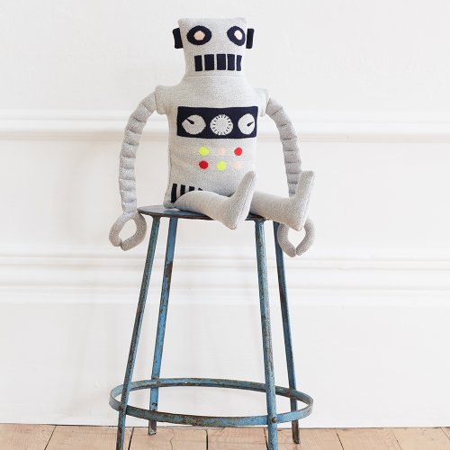 Coussin peluche robot Ziggy - Gris argenté