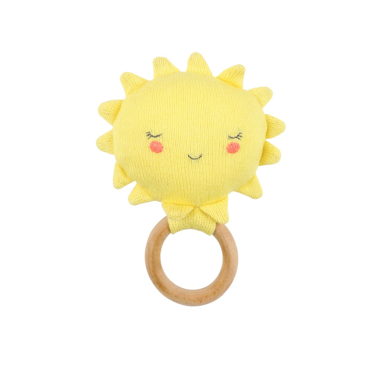 Hochet bébé soleil tricoté - Jaune