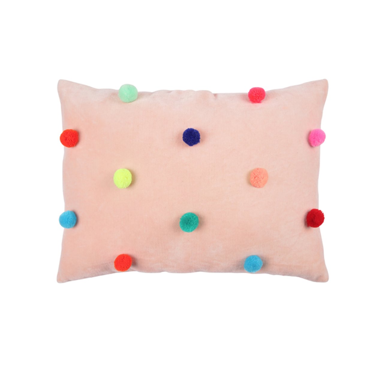 Coussin en velours pompons Pom-Pom - Rose
