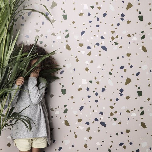 Papier peint Terrazzo - Rose poudré