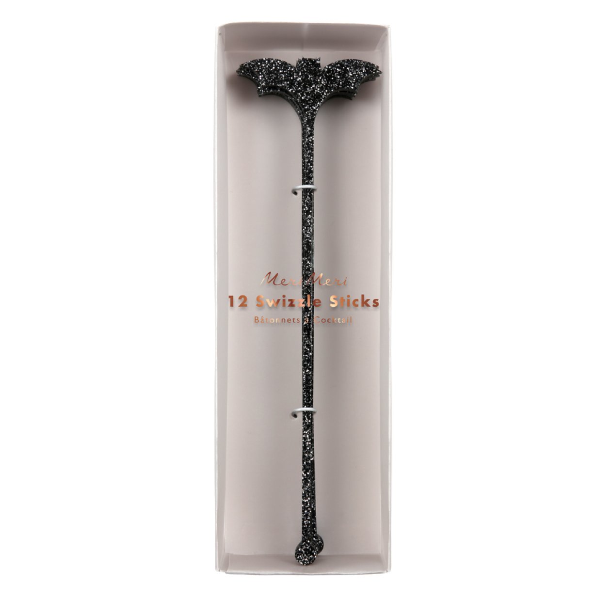 12 bâtonnets chauves-souris pour cocktails - Noir
