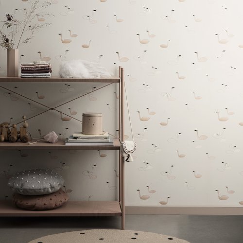 Papier peint Cygnes - Rose poudré