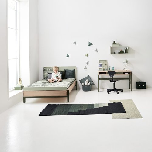 Lit enfant double 140 x 200 cm tête de lit haute Popsicle - Chêne/Kiwi