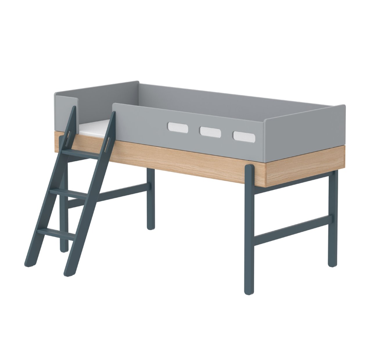 Lit enfant mi-hauteur échelle inclinée Popsicle - Chêne/Blueberry