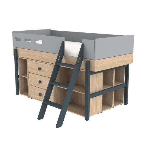 Lit enfant mi-hauteur échelle inclinée Popsicle - Chêne/Blueberry