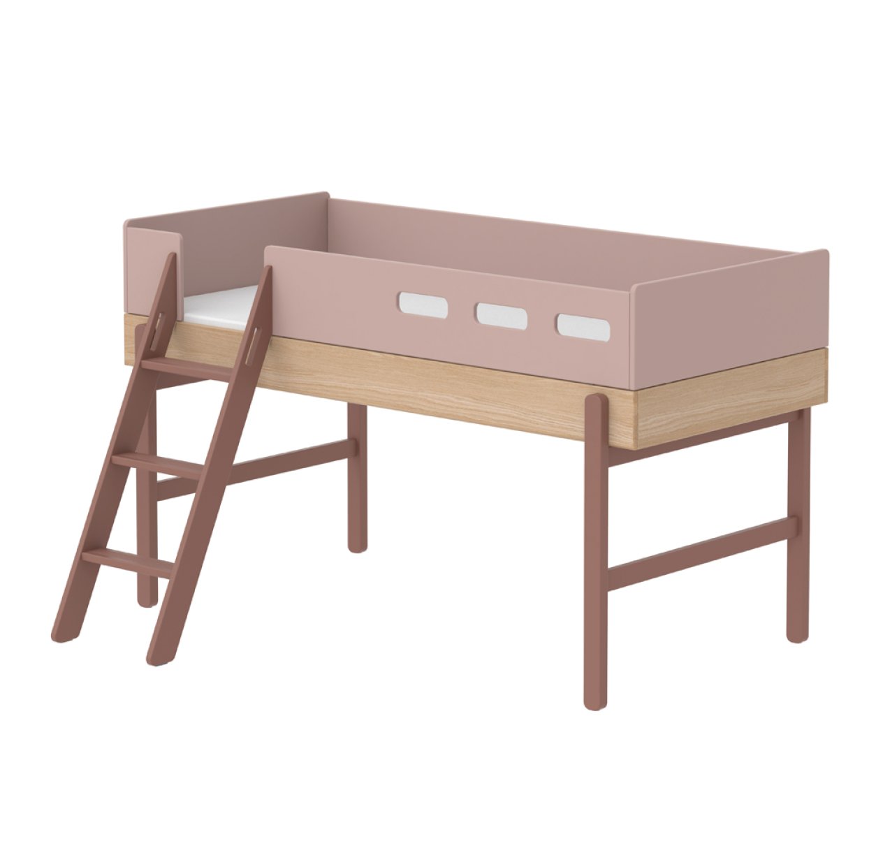 Lit enfant mi-hauteur échelle inclinée Popsicle - Chêne/Cherry