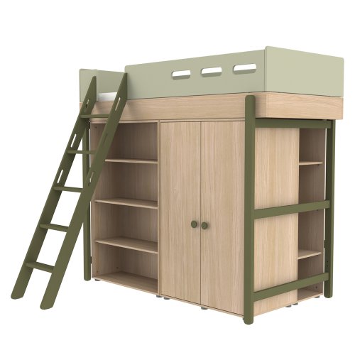 Lit mezzanine échelle inclinée Popsicle - Chêne/Kiwi