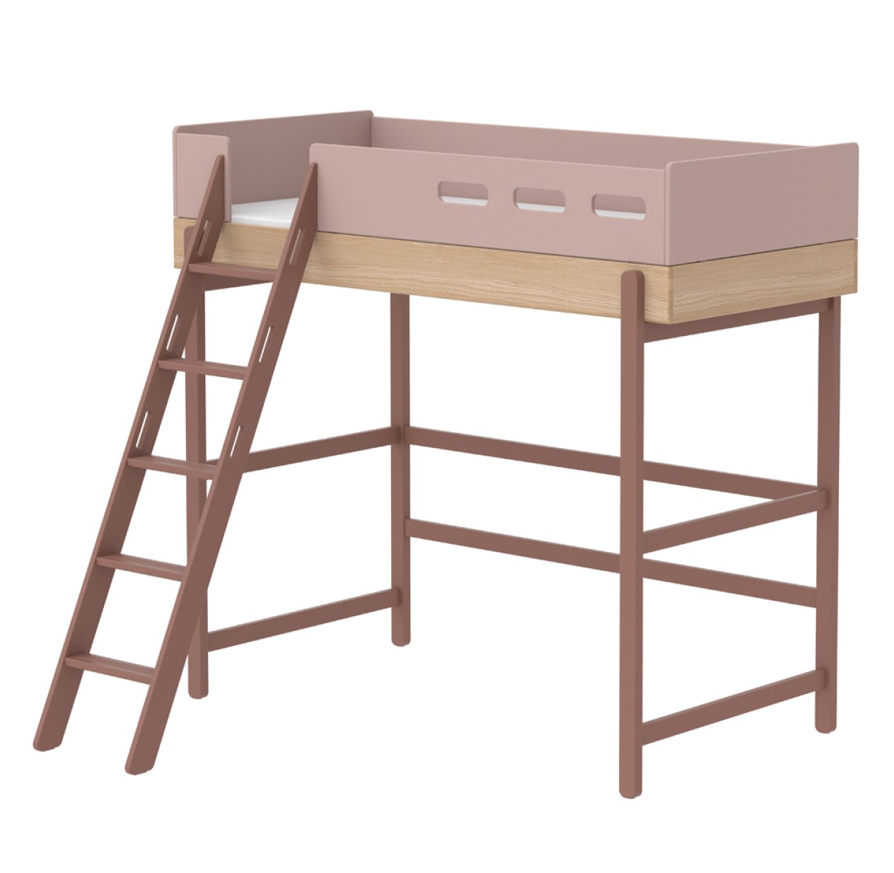 Lit mezzanine échelle inclinée Popsicle - Chêne/Cherry