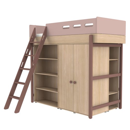 Lit mezzanine échelle inclinée Popsicle - Chêne/Cherry