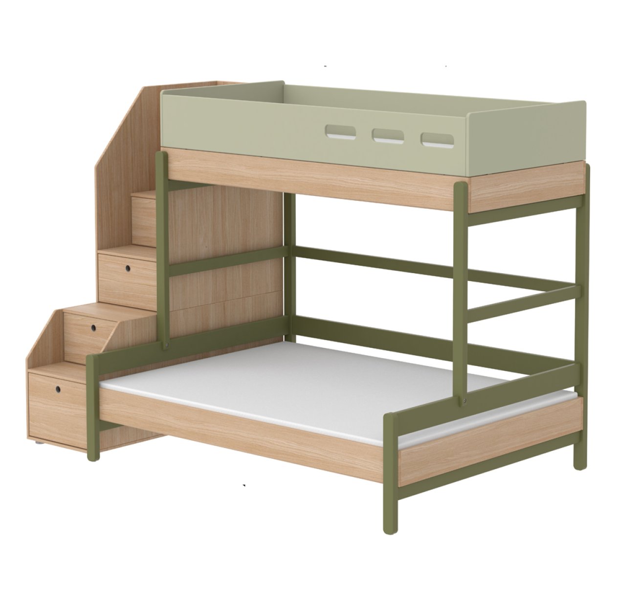 Lit familial superposé escalier Popsicle - Chêne/Kiwi
